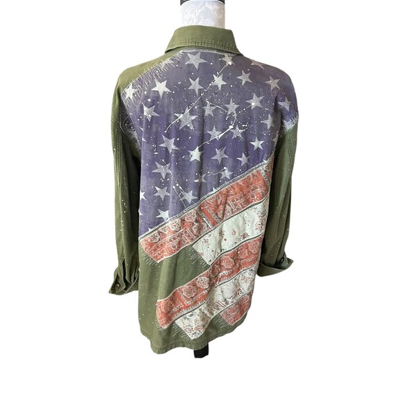 Free People Women’s Spruce American Flag Utility Jacket Sz Small Military Green - Picture 1 of 7